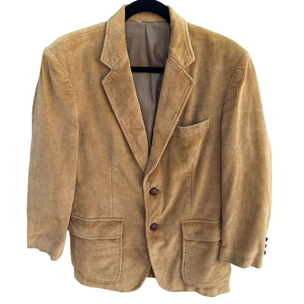 Cambridge Classics Mervyns Vintage Tan Corduroy Blazer Jacket 38R Leather Button